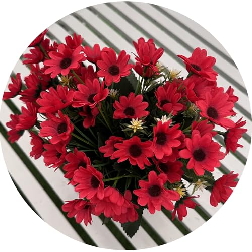 Artificial Daisy Flowers, Faux Daisies Small Silk Marguerites Flower Plants Decor 4 Pack, Fake Plant Plastic Stems for Indoor Outdoor Home Garden Table Centerpiece Arrangement DIY Decorations - Red - color: Daisy 4 Pack- Red