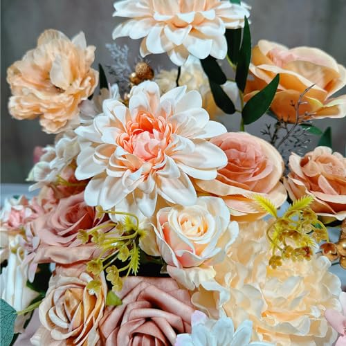 Artificial Flowers Combo Box Set 35pcs Silk Champagne Fake Rose, Peonies with Stem for DIY Wedding Cake Arch Bouquets Baby Bridal Shower Centerpieces Party Wall Home Decorations - color: Yellow, Pink, Champagne,white