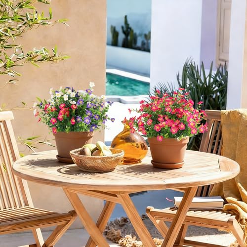 SJL Fake Outdoor Flower, 12Pcs UV Resistant Silk Flowers for Outside with Eucalyptus Stems, Long Lasting Realistic Fake Flower Bunch for Porch Patio Wedding Home Party Decor(Rose Red) - color: Bundle Rose Red-flower
