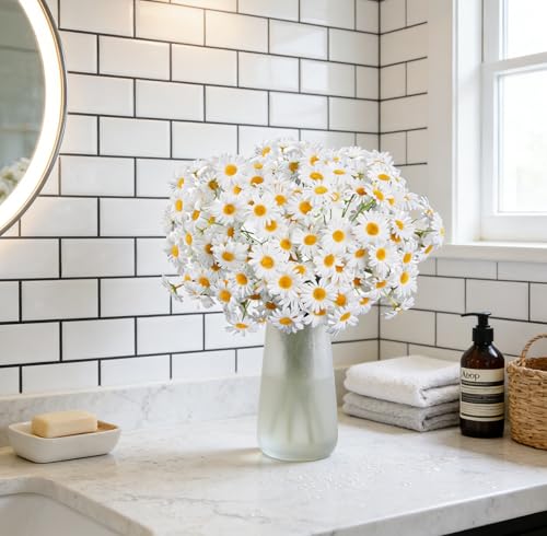 AmyHomie Artificial Daisy Flowers, 5 Bunches 135 Heads White Silk Gerbera Daisies, Fake Wildflowers with Bendable Stems for Wedding Home Indoor Outdoor Decor (20 Inches，White) - color: White