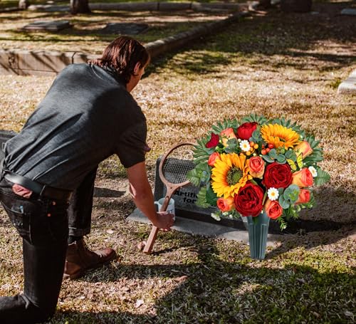 MUVIC Artificial Cemetery Flowers for Outdoor Grave Decorations，Memorial Flower- Realistic Sunflower Rose - Sympathy Bouquet