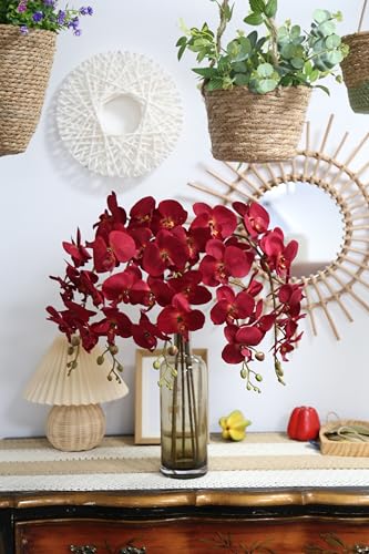 Burgundy Flowers Artificial Orchids 5PCS Fake Orchid 35.4" Faux Orchid Stems Burugndy Artificial Flowers for Bridal Shower Wedding Centerpieces Home Decor (Burgundy) - color: Burgundy