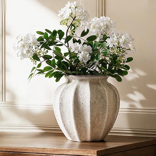 LE TAUCI 9.3" Ceramic Vase, Artisan Large White Ceramic Vase for Modern Farmhouse Home Decor, Substantial & Stable, Handcrafted Flower Vase, Living Room & Dining Room Table Centerpiece, Rustic White - color: White, size: 9.3 inch