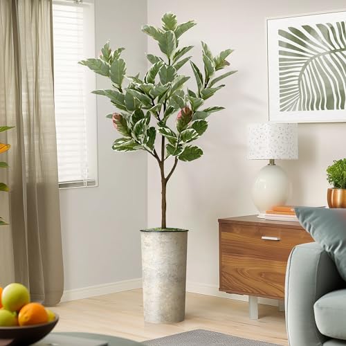 Artificial Tree in Off-White Texture Planter, Fake Rubber Silk Tree for Indoor and Outdoor Home Decoration - 70" Overall Tall (Plant Pot Plus Tree) - style: Rubber