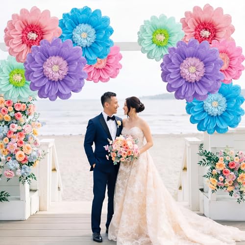 Giegxin 6 Pcs 31.5" 24" Giant Colorful Paper Flower Wonderland Fancy Tissue Flowers for Wall Decoration Pink Blue Purple Large Mexican Crepe Flower for Fiesta Wedding Birthday Classroom Bridal Shower - color: Pink,Blue,Purple, size: 31.5", 24"