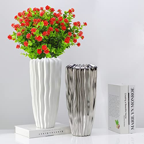 Artificial Flowers Outdoor Fake Flower - 20 Bundles Faux Plastic Outdoors Flowers Plants Greenery Shrubs for Outside Indoor Garden Porch Window Box Decoration(Red) - color: Red, size: 20 Bundles