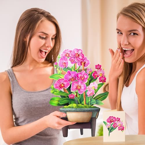 Airpark Pop Up Flower Bouquet Card for Women, 3D Floral Greeting Card with Envelope and Note, Birthday Thank You Thinking of You Get Well Gift for Mom Friend Wife Teacher, Orchid - style: Orchids