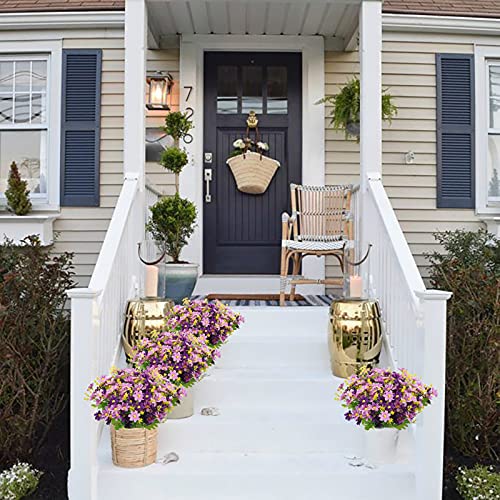 Uieke 12 Bundles Artificial Flowers for Outdoors UV Resistant Fake Daisy Mums Flowers No Fade Shrubs Plants Indoor Outside Planter Home Wedding DIY Garden Porch Décor (Purple) - color: Purple, size: 12