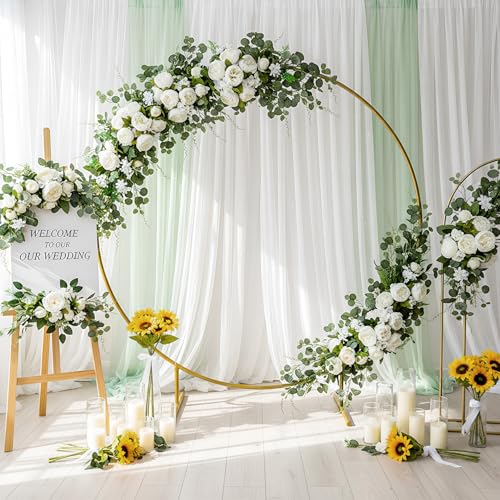 Suncalla 2 Pcs Floral Wedding Arch 30 Inch Rustic Artificial Flowers Swag Garland with Peonies Eucalyptus Leaves for Wedding Arrangement Table Centerpiece Ceremony Backdrop Party Decor(White) - color: White