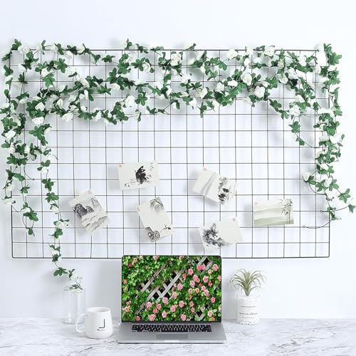 3PCS Artificial Flowers Spring Flower Garland 23.7FT Artificial Rose Vine Hanging Decoration for Wedding Wall Arch Party Backdrop (White) - color: White