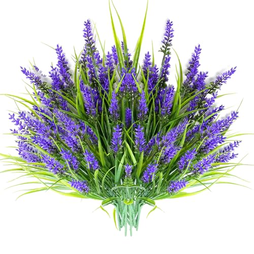 12 Bundles Artificial Lavender Plants Outdoor UV Resistant, Faux Monkey Grass Greenery Fake Flowers - Plastic Indoor/Outdoor Decor for Garden, Porch, Patio, Window Box, Hanging Planters - color: Purple