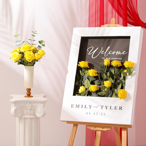 50PCS Artificial Silk Roses in Bulk & Bouquet Long Stem – Realistic Fake Roses for Wedding Centerpieces, Home Decor, Floral Arrangements, Party Decoration (Yellow) - color: Yellow, size: 50 Pcs