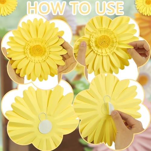 SUNBEAUTY Daisy Party Decorations, Paper Flowers, Flower Wall, Purple Yellow Flowers Wall Hanging, 1st Birthday Bridal Baby Shower Wedding Classroom Tea Party Daisy Décor 10" 7" 5" Pack of 12 - color: Purple Pink Flowers