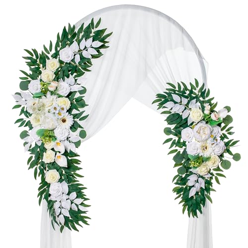 Lisuun Wedding Arch Flowers, Artificial Flowers for Decoration, Large Flower Swag for Boho Styles Wedding Ceremony Floral Decor - Pack of 2 - color: Ivory White
