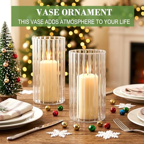 12 pcs Ribbed Glass Cylinder Vases for Centerpieces,6 inch Clear Glass Candle Cylinders, Flower Vase & Floating Candle Holder, Wedding Decorations, Dining Table & Home Décor Gift - size: Ribbed-12PCS
