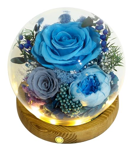 Valley of Rain & Forest Long-Lasting Real Flowers, Unique Floral Gift For you to send Love for All Occasions, for Indoor Decoration (Blue Rose, Grey & White-Blue Austin Roses) - color: Blue Rose, Grey Rose, White-Blue Austin Rose