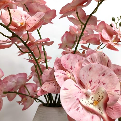 ATFL 10 Pack Tickled Pink Orchid Artificial Flowers Real Touch, 27'' Artificial Fake Faux Silk Orchid Stem Bouquets for Wedding Party Home Garden Decor (excluding the vase) - color: Tickled Pink