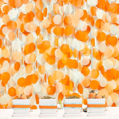 205 Ft Orange Party Decorations Big Circle Dots Backdrop Garland Ombre Orange Tissue Paper Polka Dot Hanging Streamer for Birthday Engagement Wedding Fall Autumn Thanksgiving Harvest Party Supplies - color: Orange