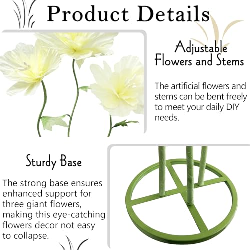 Giant Artificial Paper Flowers Decorations, Large Faux Floral Decor Huge 3D Flower for Wedding Home Office Christmas Birthday Party Banquet Background Shop Window Display Photographic Props, Yellow - color: Yellow
