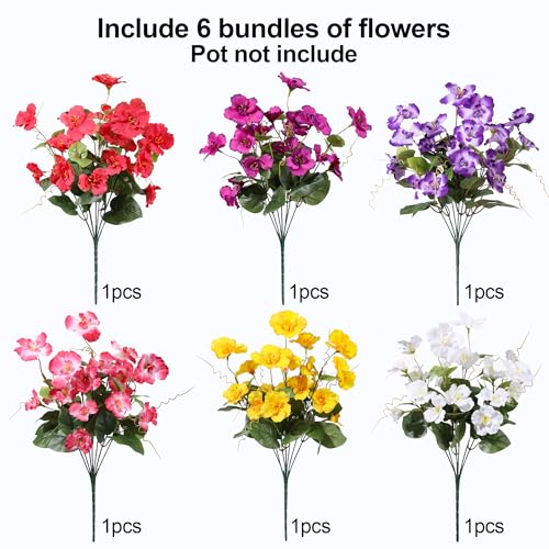 Hibiscus Artificial Flowers Plants for Outdoors Summer Decoration, 6 Bundles Fake Silk Hibiscus Bouquet Realistic UV Resistant Tropical Flowers Artificial for Outside Planter Front Door Porch Patio - color: 6-color Mix(1 Fuchsia, 1 Red, 1 Pink, 1 Purple,