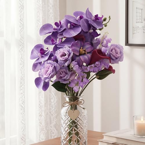 CEWOR Artificial Flowers Fake Flowers for Vase Silk Faux Flowers for Wedding Bouquets Flower Arrangements Floral Table Centerpieces Home Kitchen Garden Party Décor (Purple) - color: Purple
