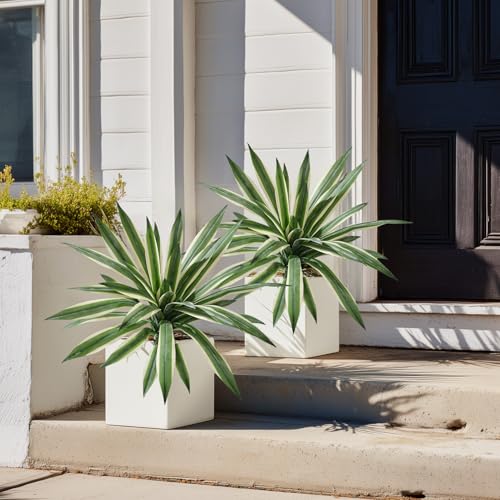 Artificial Agave Plant Fake Agave Planters for Indoor Outdoor Faux Agave Plants Real Touch Realistic Greenery for Home Living Room Office Bathroom Garden Front Porch Patio Decor (19inch-2 Pcs White) - size: 19inch-2 Pcs White