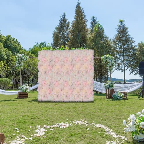 6 Pcs Flower Wall Panels, Artificial Floral Backdrop, 23.6" X 15.7" Silk Rose Wall, Artificial Flower Wall Decor 3D Flower Wall Decor, Flower Wall Panel Floral Backdrop for Wedding, Party, Home Decor - color: Champagne