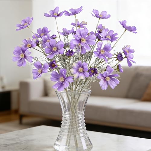 HCTCPALS Artificial Flowers for Outdoors 6 Pcs Daisy Plant Realistic Silk Fake Flowers for UV Resistant Faux Plants Outdoor Indoor Outside Front Porch Hanging Planter Decoration-24” Purple - color: Daisy Purple