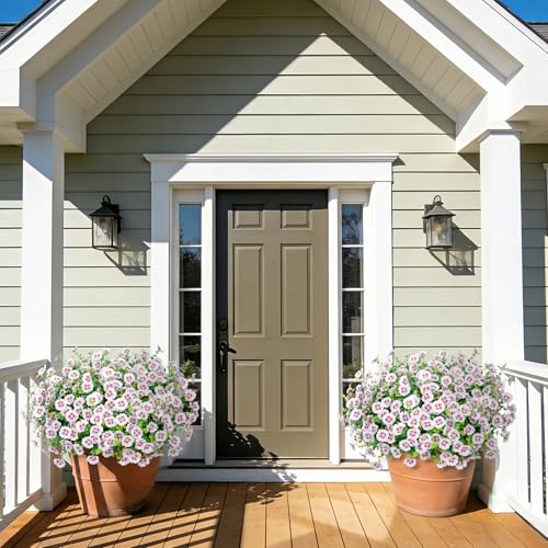 Roberly 20 Bundles Artificial Flowers for Outdoors, Fake Silk Flowers with Plastic Eucalyptus Greenery Stems Realistic Faux Plants for Spring Summer Porch Patio Yard Garden Vase Home Decor, White - color: White