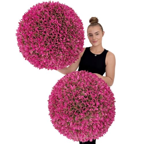 365 Curb Appeal 23" XL Topiary Balls (Hot Pink, 2 Faux Topiary Balls (4 Halves)) - color: Hot Pink, size: 2 topiary balls (4 halves)