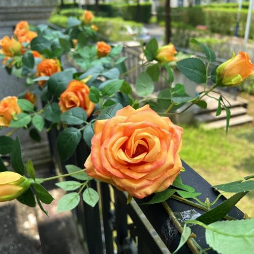 5.9FT Bendable Rose Flower Garlands, Artificial Silk Wild Roses Vine Hanging Flowers for Wall Fireplace Fence Table centerpieces Trellis Wedding Indoor Outdoor Spring Decor(Orange,1PC) - color: Orange, size: 1