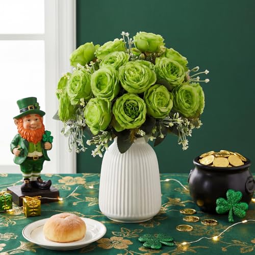 Geosar 8 Bundles Artificial Peonies Flowers Fake Silk Peony Bouquet Faux Peonies Flowers Bulk for Decoration Vase Floral Arrangements Wedding Party Table (Olive Green) - color: Olive Green