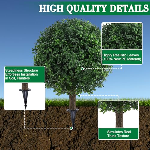 AOKIIE 24" Artificial Boxwood Topiary Bushes UV Resistant for Outdoor 2PCS | Artificial Shrubs with Ground Spike, Fake Outdoor Plants for Indoor & Outdoor Garden, Yard, Porch, Patio - color: Green-boxwood