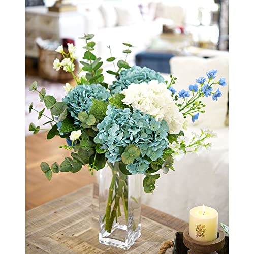 FiveSeasonStuff Real Touch Silk Hydrangea Flowers, 2 Large Long Stem Artificial Flowers for Floral Arrangements (Bermuda Blue) - color: Bermuda Blue (2 Stems)