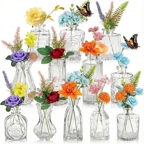 36 Pcs Artificial Flowers Table Centerpiece with Vases Colorful Wildflower Centerpieces Silk Flower Arrangement for Wedding Baby Shower Table Centerpieces Party(Fresh Charm,Clear) - style: Fresh Charm