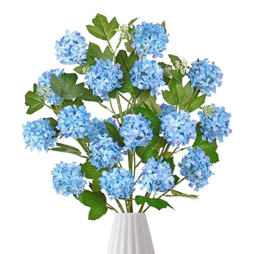 DEMIUKO 4PCS Artificial Hydrangea Flowers 30 Inch Fake Silk Hydrangea Flower with 20 Real Touch Blooms Realistic Faux Hydrangeas Decorations for Wedding Table Centerpieces Vase Home Decor - color: Blue