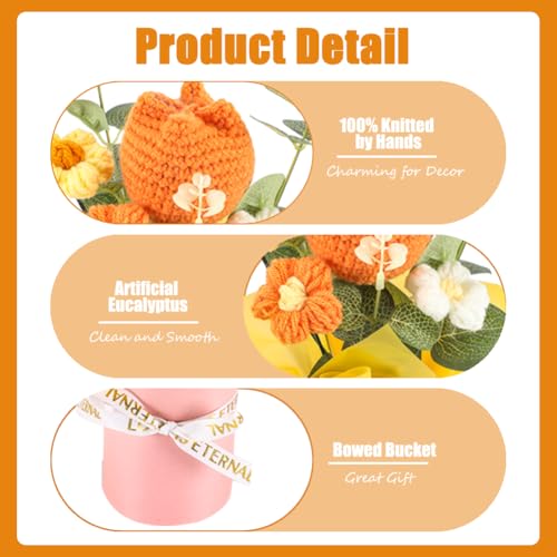 Chordobe Crochet Flower Bouquet for Gift: Handmade Knitted Tulip Bouquet for Birthday Wedding Festival Valentine's Day Graduation Home Decor (Yellow) - color: Yellow