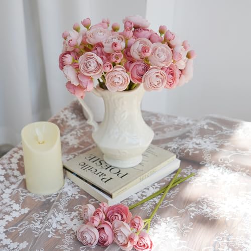 18 Pcs Ranunculus Artificial Flowers Pink Mini Silk Ranunculus Flowers Bulk Real Touch for Wedding DIY Bouquets Home Decor Arrangements - color: Dusty Pink