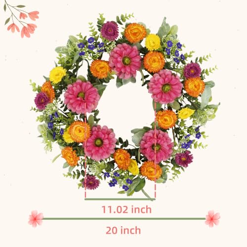 YNYLCHMX 20 inch Spring/Summer Front Door Ring Wreath, Simulated Colorful Daisy Petals, Suitable for Wall Window Farm Parties, Festivals, Home Decoration - color: Mixed Daisy