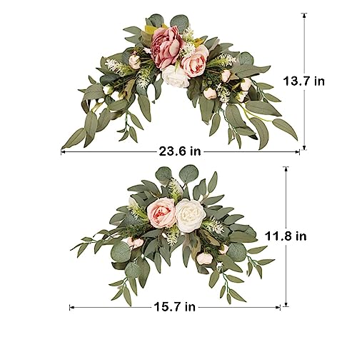 GOLDY&WENDY 2pcs Artificial Wedding Sign Flower Swag for Wedding Party Arch Entrance Welcome Sign Decor - color: D2-peony