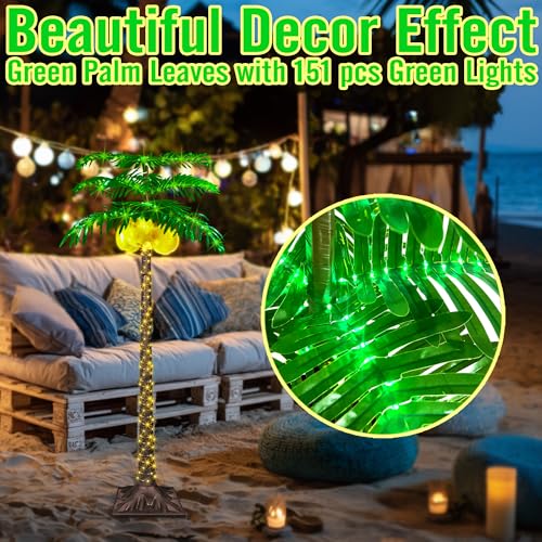 4FT LED Lighted Palm Tree with 281pcs Lights, Artificial LED Palm Tree with 3 Glowing Coconuts, Simulated Trunk with Lights, 8 Lighting Modes&Timer. - size: 4FT