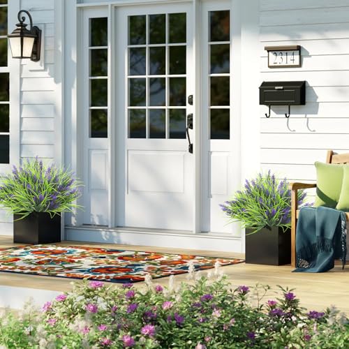 Grunyia 20 Bundles Artificial Plants Outdoor Fake Monkey Grass with Flowers (Purple) - color: Purple