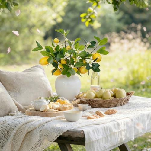 dallisten 2 Bunches Artificial Lemons Branches, 16 Heads Fake Lemon Branches with Lemons for Vase, Realistic Fake Lemon Decoration for Farmhouse Style Party Table Centerpiece and Home Decor - color: Yellow
