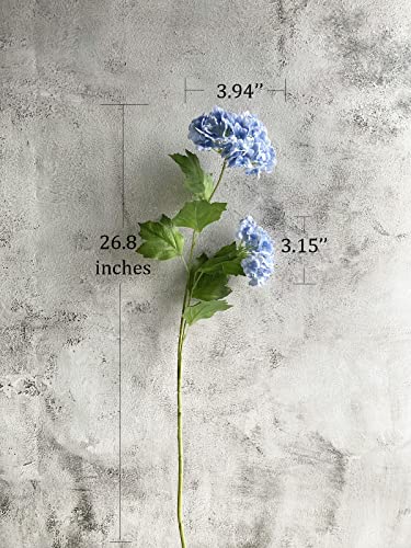 YalzoneMet 4 Pcs Artificial Snowball Viburnum Hydrangea Flower 26.8'' Blue Small Real Touch Faux Latex Long Stem for Christmas Home Decoration Xmas Table - color: Sky Blue