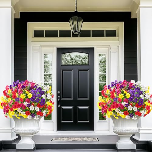 Artificial Flowers for Outdoors, 24 Bundles Mixed Color Artificial Petunias Fake Flowers for Outside, UV Resistant Realistic Silk Flowers for Decorations, Outdoor Faux Flowers Plants for Garden Porch - color: Mixed 6 Colors, size: 24 Pack