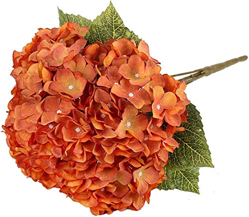 2Bouquets Artificial Fake Flowers Plants Silk Hydrangea Arrangements Wedding Bouquets Decorations Plastic Floral Home Kitchen Garden Party Festival Bar DIY (Orange,5 Flower Heads) - color: Orange，5 Flower Heads