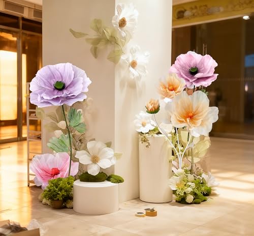 Giant Artificial Flower Wall Backdrop, Big Flowers for Decorations, Oversized Wall Decor for Wedding, Garden Party, Easter Home Decor Birthday Events (Light Purple,1) - color: Light Purple