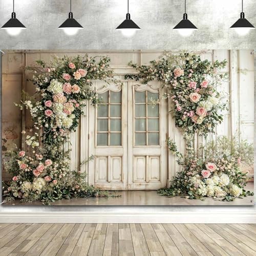 5X3ft Floral Photography Backdrop, Retro Flowers Photography Backdrop Dreamlike Wedding Portrait Photo Background, Baby Bridal Shower Wedding Birthday Party Background Banner Decor, White-2 - color: White-2, size: 5x3ft