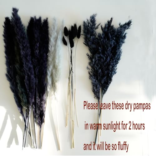Natural Dried Pampas Grass Bouquet, 17" Black and Dark Grey Dried Flower Bouquet, Mixed with Thistle, Bohemian Style Home Dried Flower Decoration, DIY Assembly