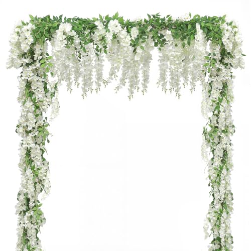 Findosom Wisteria Artificial Flowers Garland, 2Pcs Total 14.4FT White Wisteria Hanging Flowers, Flower Garland Decorations for Home Garden Outdoor Ceremony Wedding Arch Decoration - color: White, size: 2 PCS